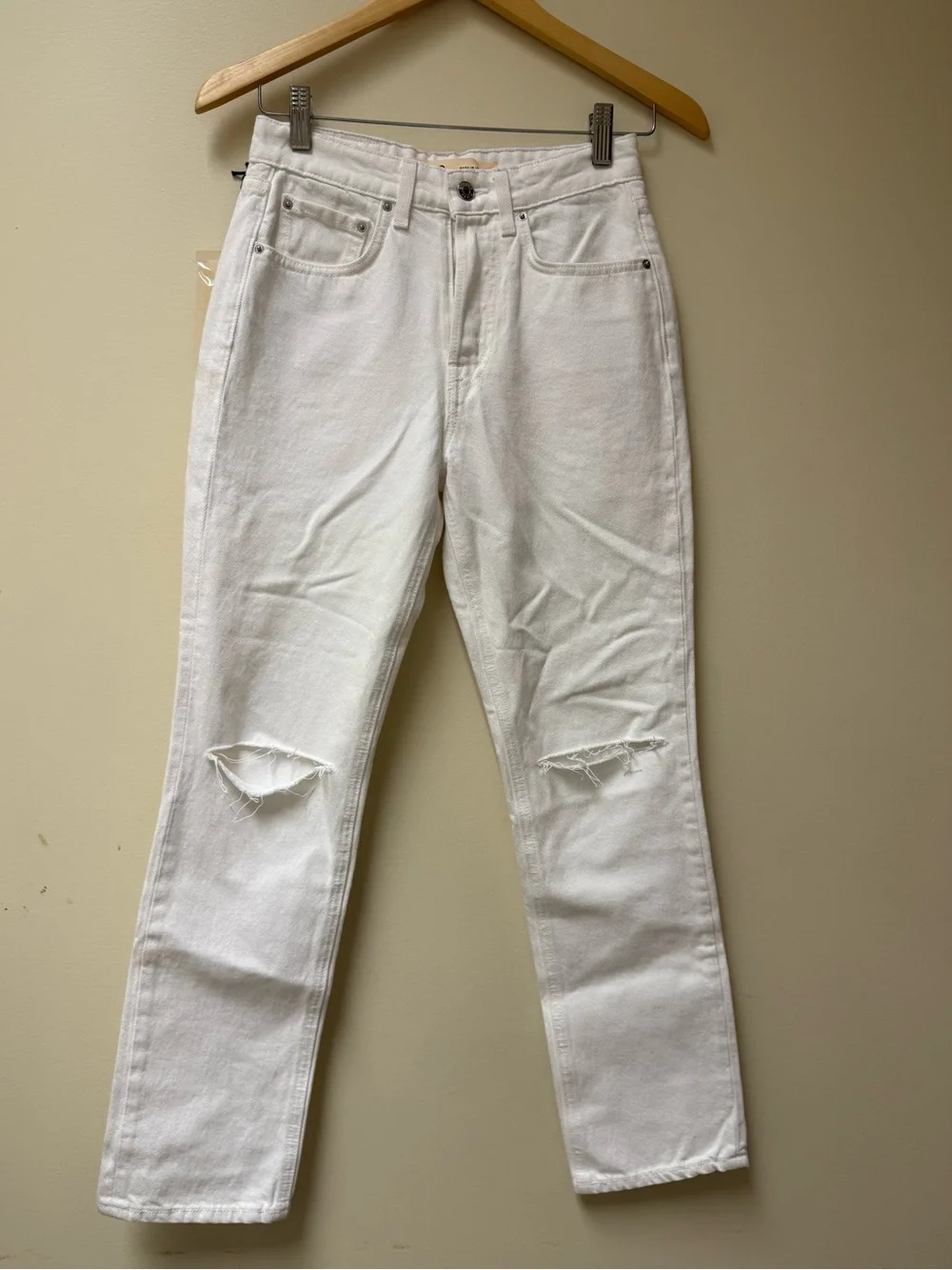 NWT ⚡️GRLFRND THE KAROLINA Ripped Knees Button Fly H Rise Straight Crop Jeans⚡️